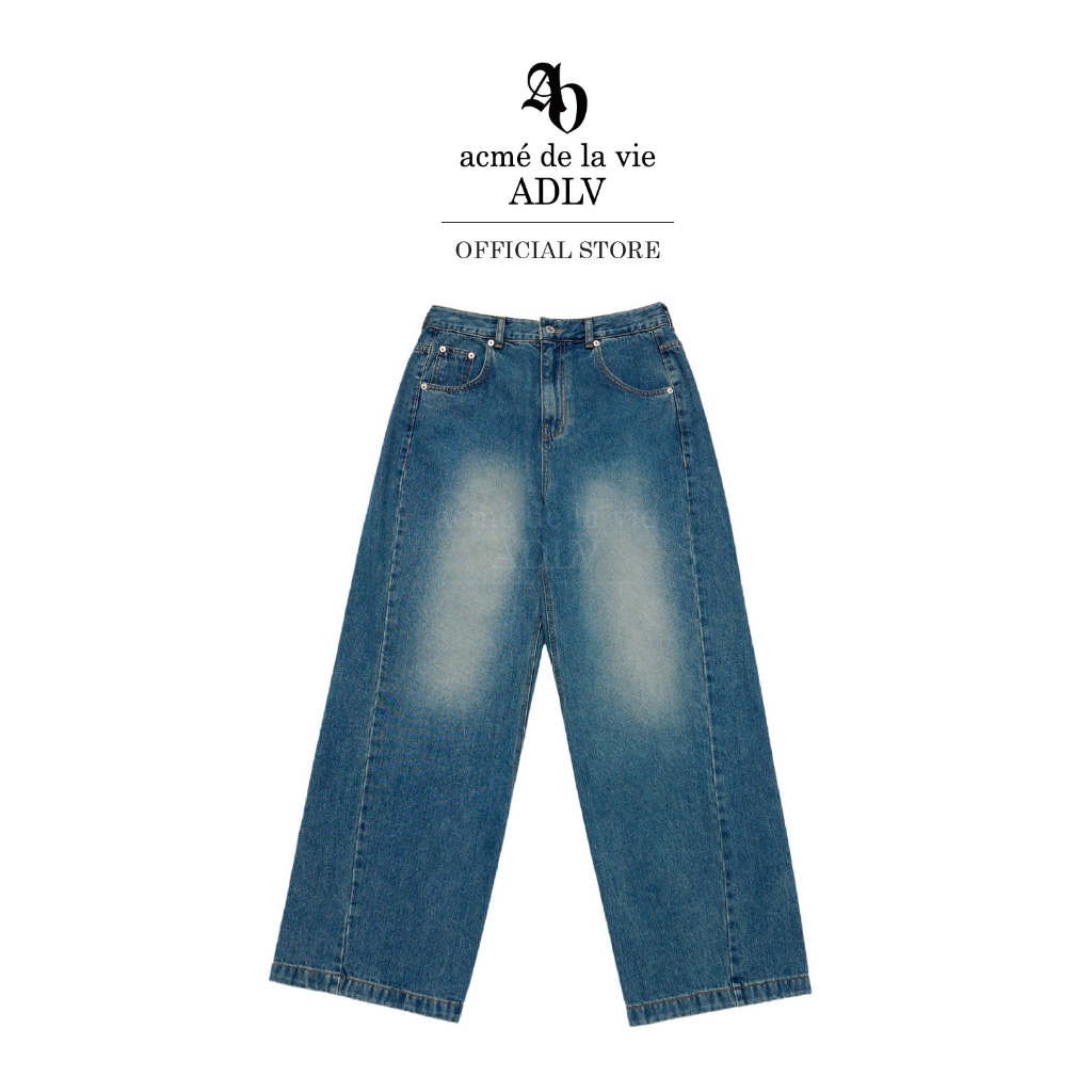 ADLV [acme de la vie] กางเกงยีนส์ รุ่น Front Side Line Semi Tapered Denim Pants Blue
