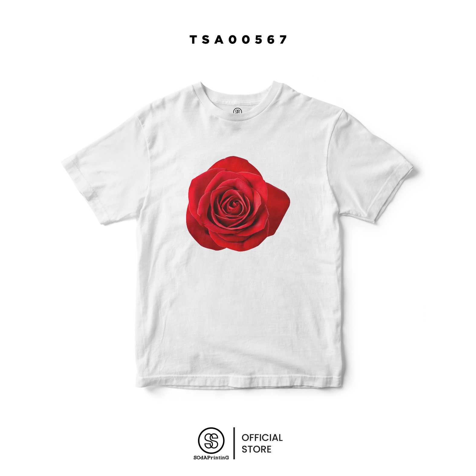 เสื้อยืด สีขาว พิมพ์ลาย ดอกกุหลาบสีแดง 🥀 รหัส TSA00567 #เสื้อ #เสื้อยืด #SOdAPrintinG #ดอกกุหลาบ