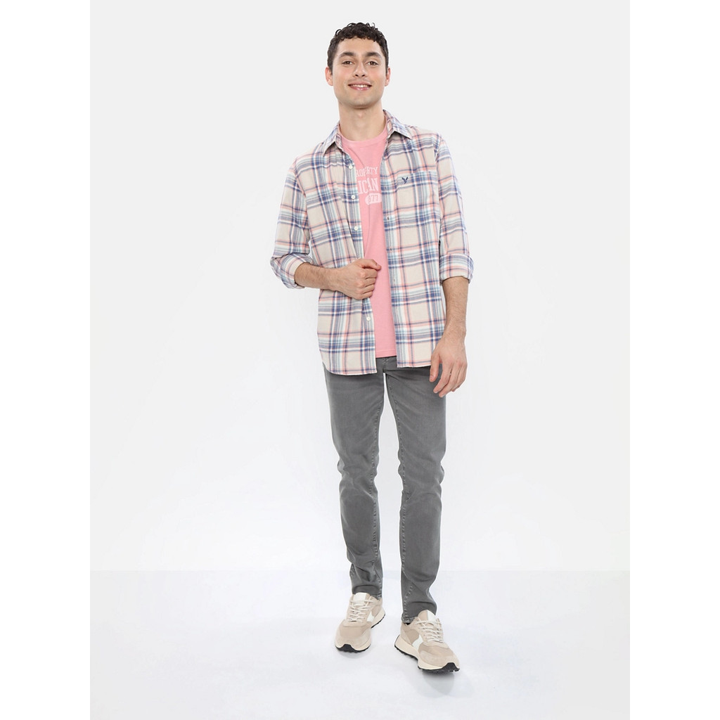 American Eagle เสื้อเชิ้ตผู้ชาย INT SF LENNY PLAID MILO TWILL SHIRT สี IVORY - 015-2179-161