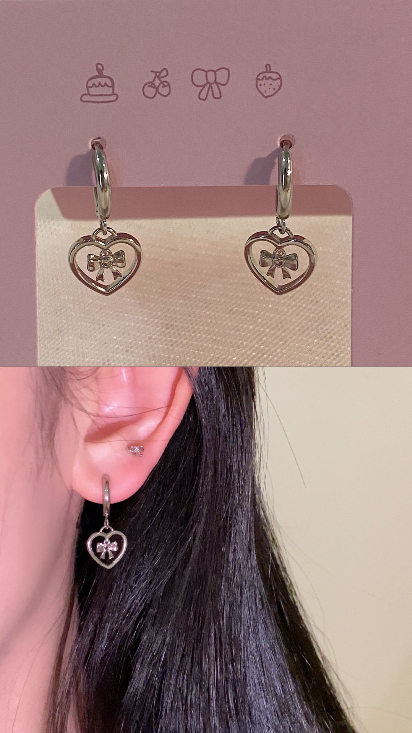 gaandga27 ”Amour Bow Hoops“ จี้Silver97.84% ห่วงStainless ทั้งชิ้นชุบRhodium gaandga™®
