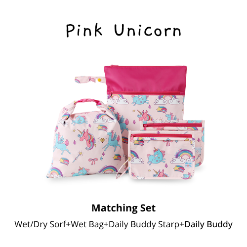 Matching Set: Pink Unicorn(Wet/Dry Sorf+Wet bag+Daily Buddy Starp+Daily Buddy)