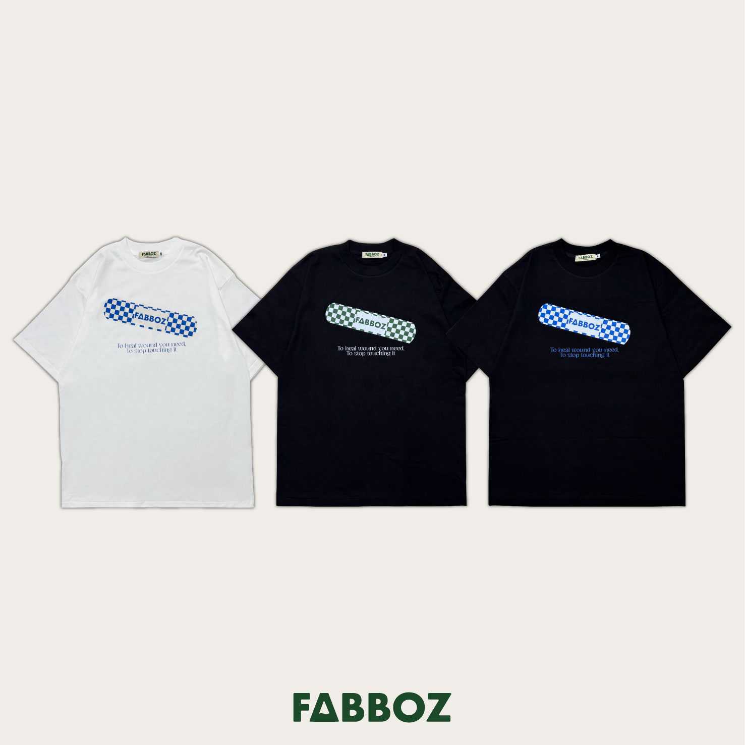 เสื้อคอกลมโอเวอรไซด์ พรีเมี่ยมคอตตอน สกรีนลาย พลาสเตอร์FABBOZ