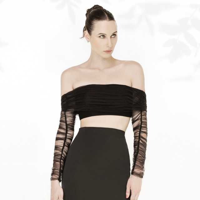 SS22 | OFF-THE SHOULDER TULLE CROPPED TOP