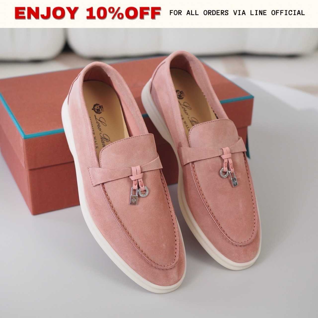 NEW! LORO PIANA Summer Charms Walk Loafers สี Flowering Cherry | Shoes
