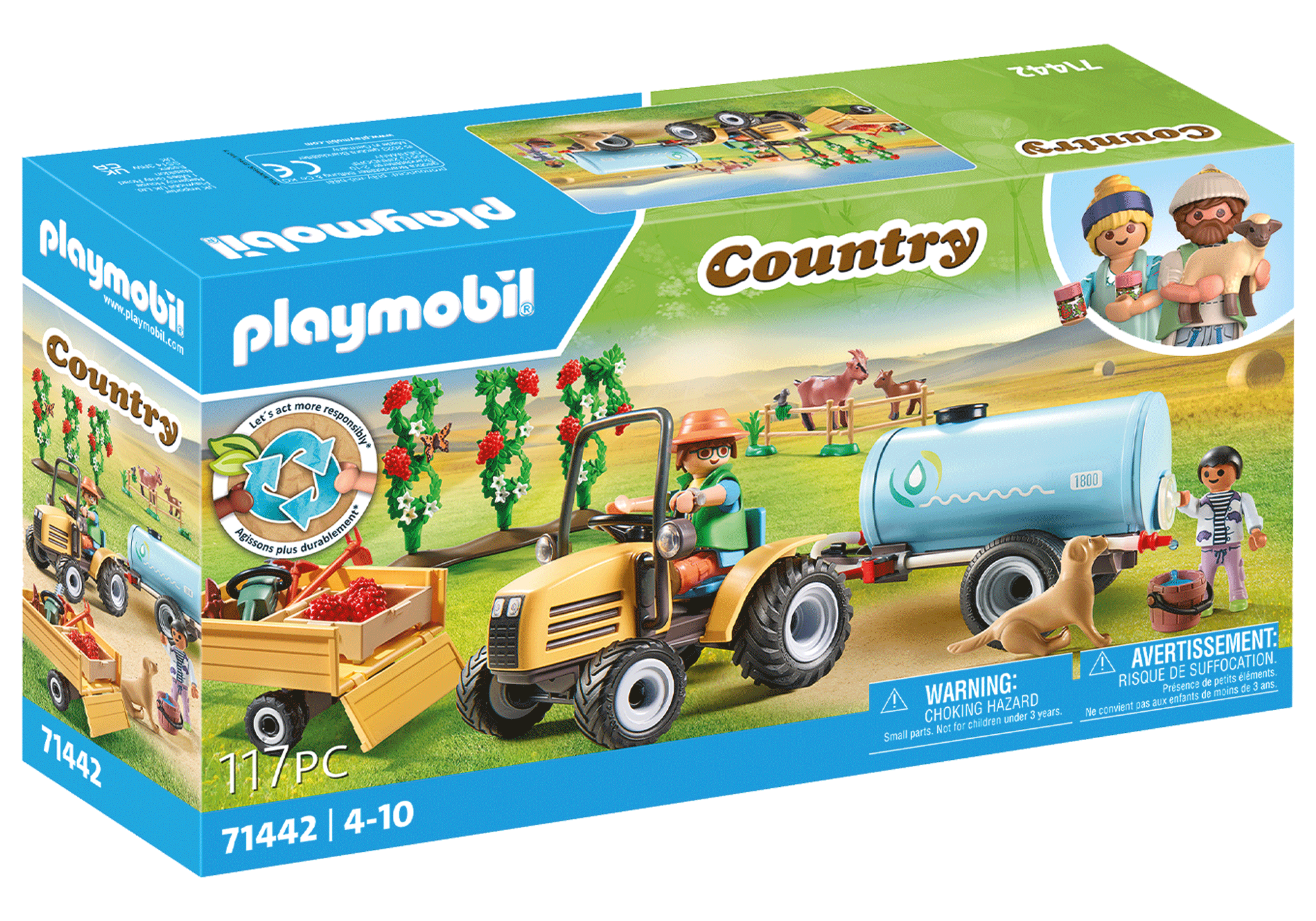 Playmobil ฟาร์ม3 รถแทรกเตอร์พร้อมรถพ่วงและถังน้ำ PM-71442-24