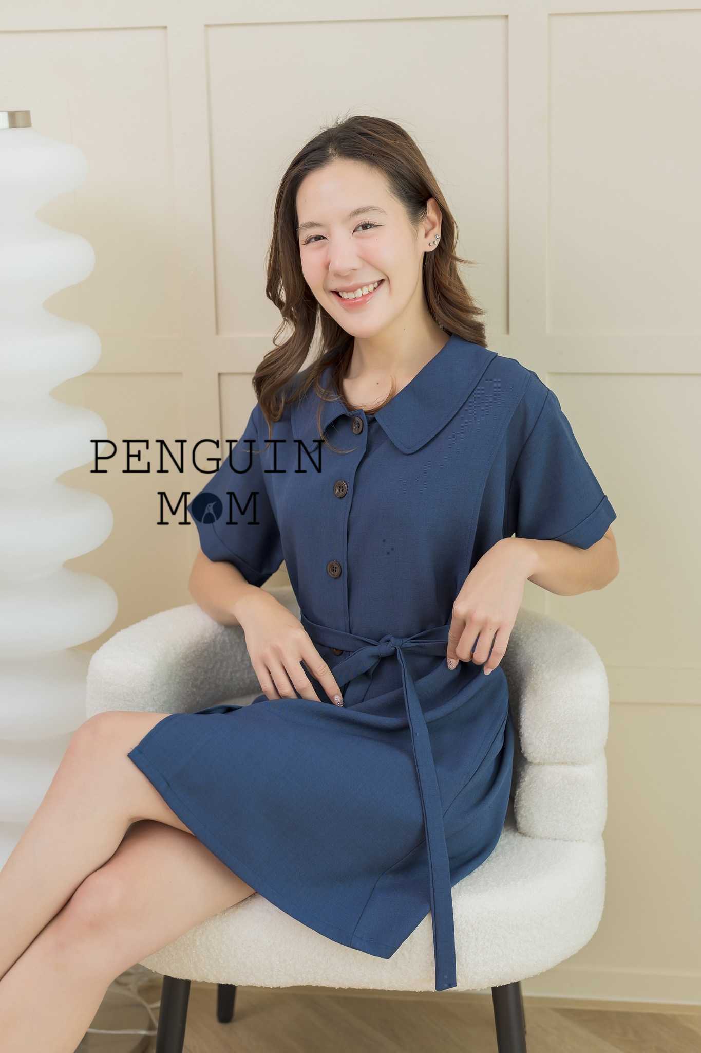 ชุดคลุมท้อง ชุดให้นม Kathy dress น้ำเงิน