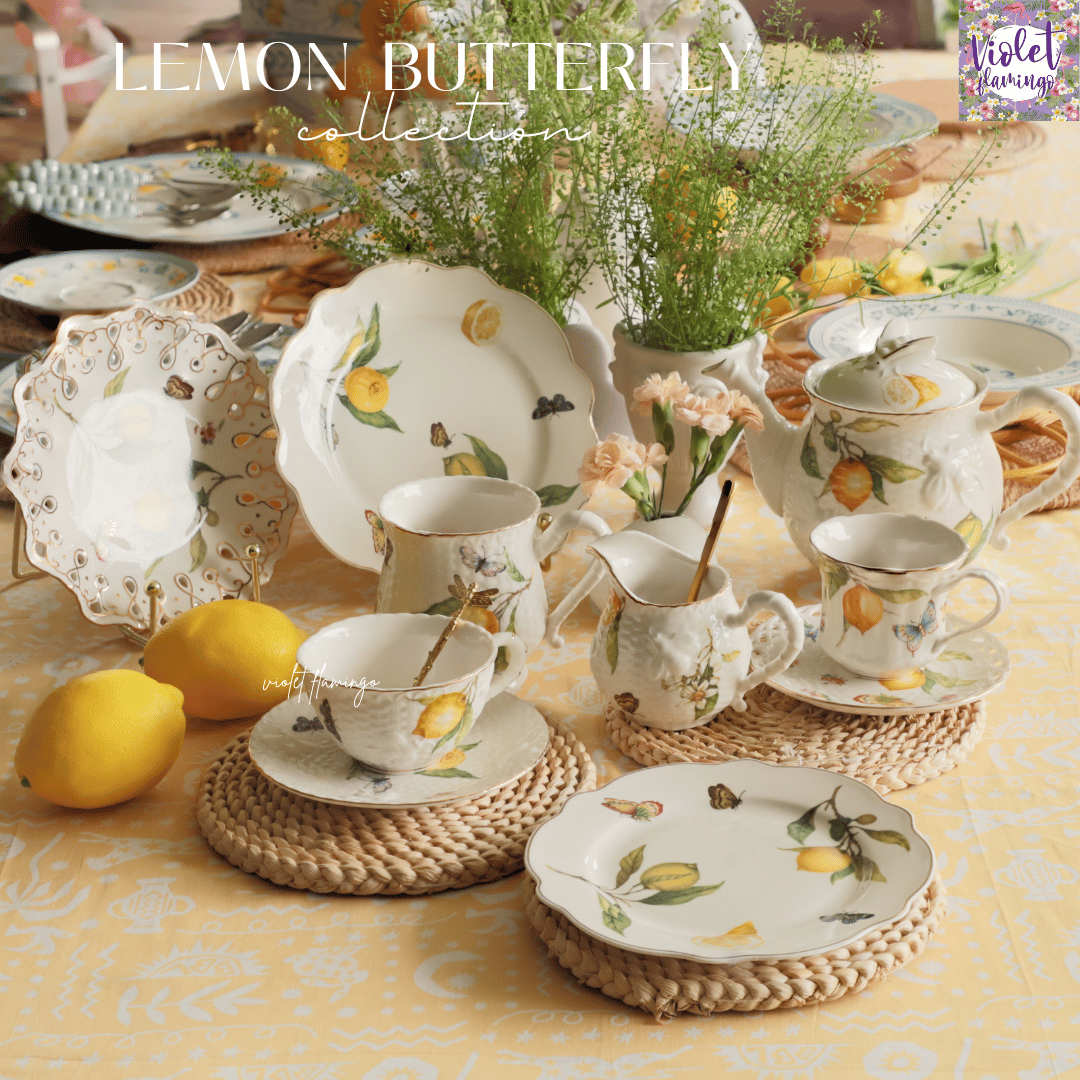 Lemon Butterfly Tea Set ชุดน้ำชาลายเลมอนสลักลาย