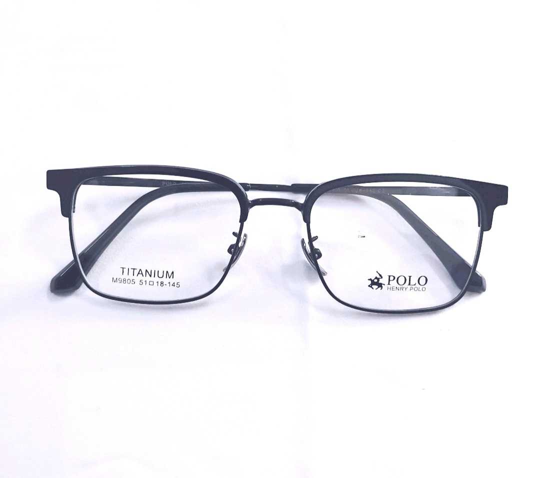 M9805 แว่นไทเทเนียมหน้ากว้าง 140mm ขนาด 51-18-145 ดำเรโทร พร้อมเลนส์บลูเปลี่ยนสี ตัดแว่นสายตา