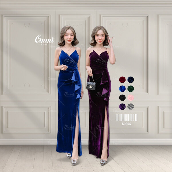 Ommishop ชุดราตรี 5020K สายเดี่ยวไขว้อก เดรสออกงาน ชุดงานแต่ง เพื่อนเจ้าสาว