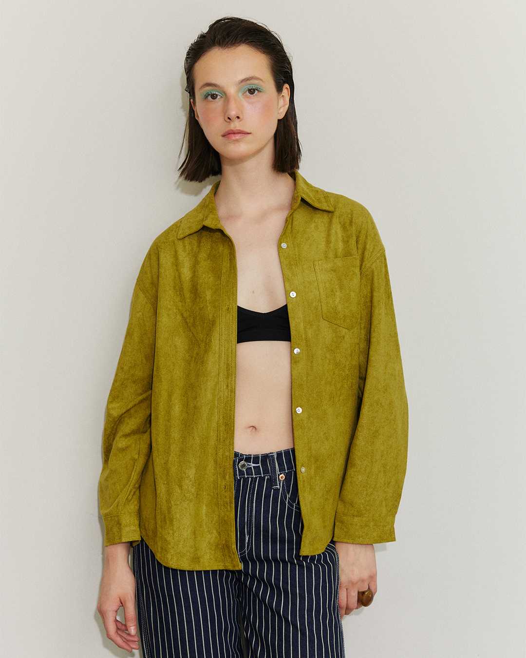 RYA RR Suede Shirt เสื้อเชิ้ต ผ้าหนังกลับ กระดุมไขว้