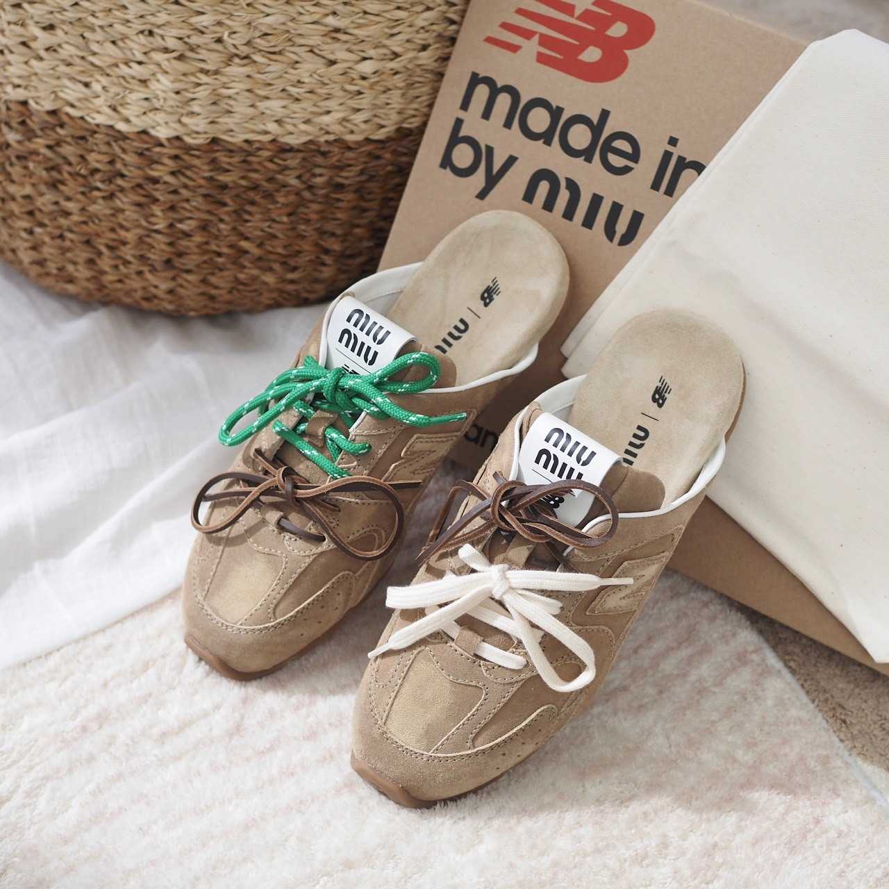 NEW! NEW BALANCE X MIUMIU 530 SL Faded Suede Mules สี Ecru | Shoes