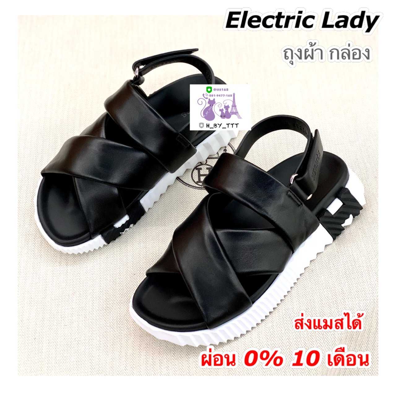 Hermes Electric Lady Sandal รองเท้า รัดส้น พื้นหนานุ่ม Black / White size 35.5