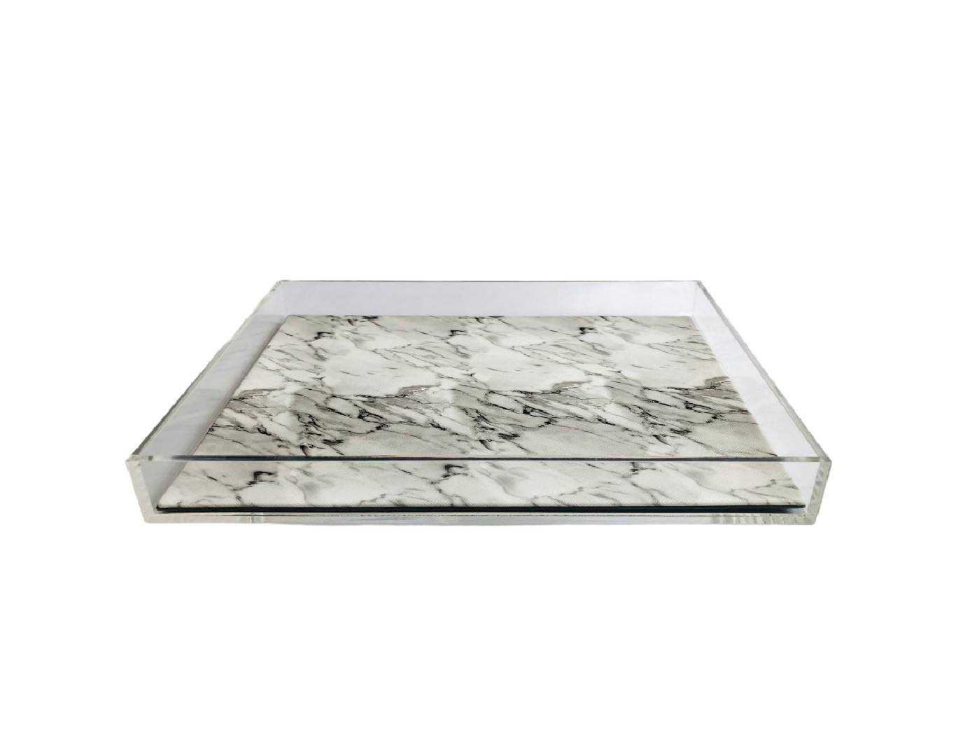 Tray, Acrylic, Marble Pattern PU, White