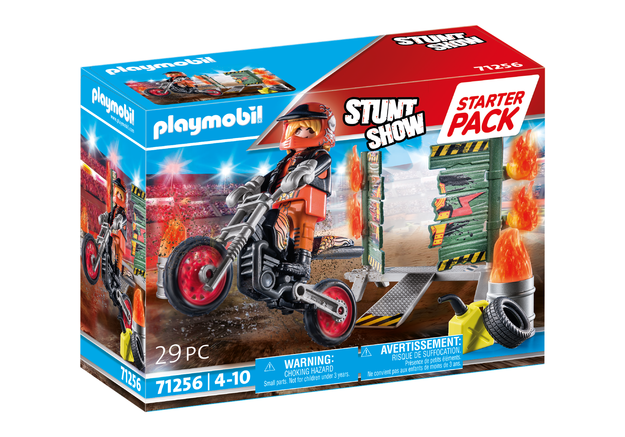 Playmobil สตาร์ทเตอร์ มอเตอร์ไซค์สตั้นโชว์กับกำแพงไฟ PM-71256-23
