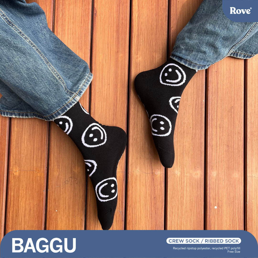 BAGGU Crew Socks - Black Happy