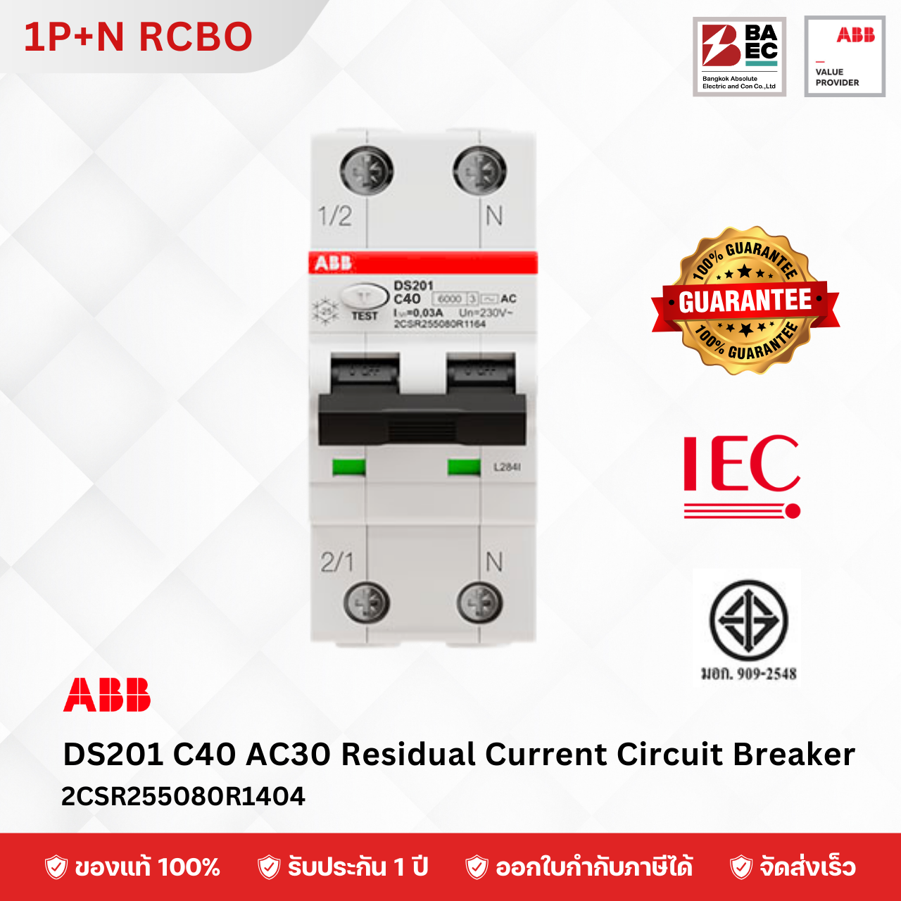 ABB DS201 C40 AC30 Residual Current Circuit Breaker with Overcurrent Protection