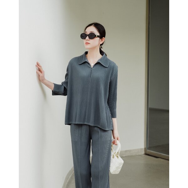 2MUAY รุ่น GJO5111 เสื้อพลีทคุณภาพ THICK COLLAR HALF ZIP PLEATED TOP 6 สี FREE SIZE