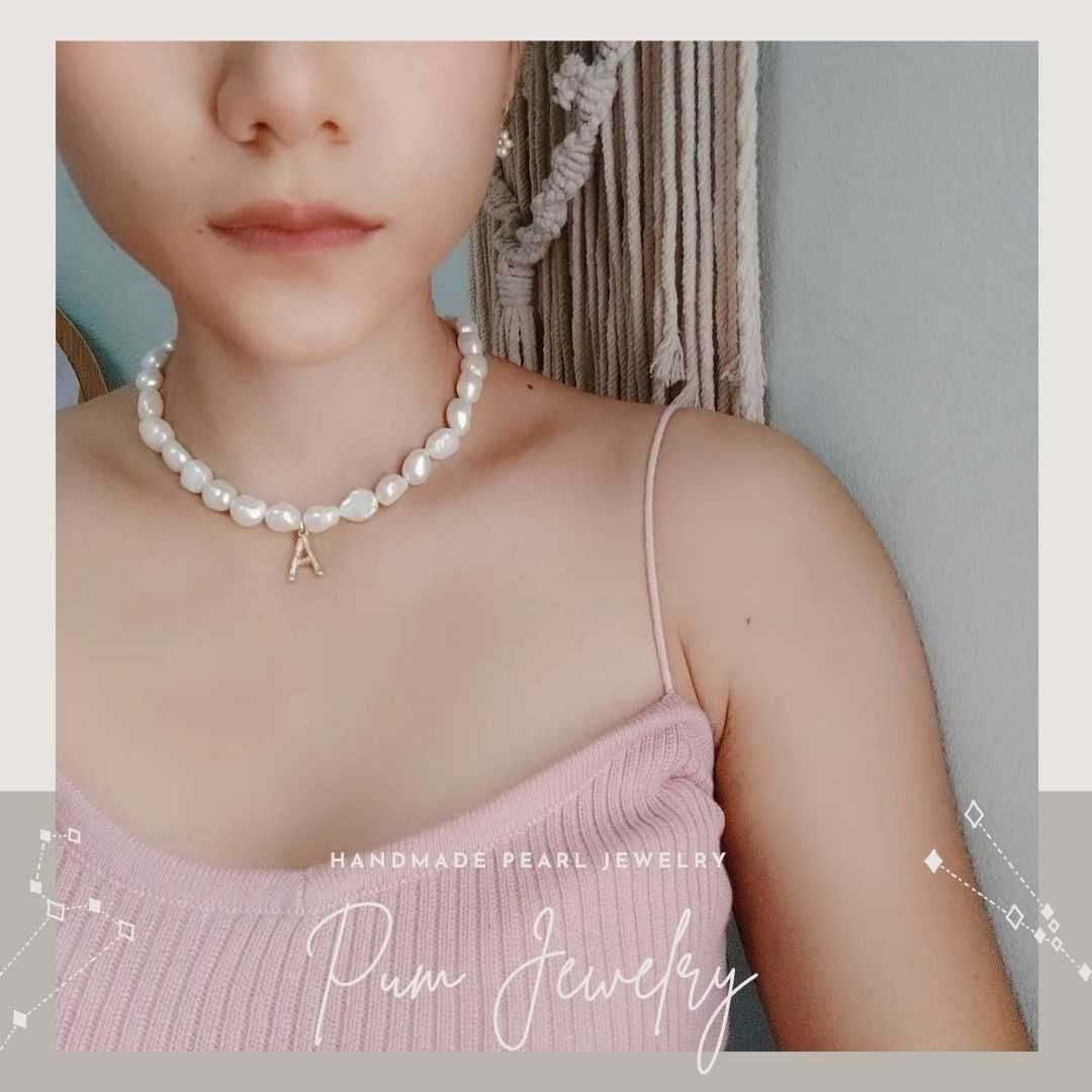 N059 สร้อยคอมุกแท้ห้อยจี้ตัวอักษร Style 6