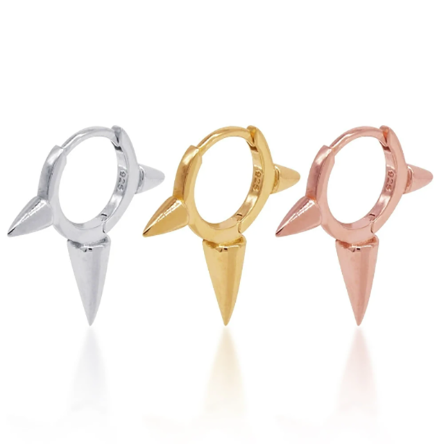 PiercingRoomByJay Triple Plain Spike Huggie Hoop เงินแท้ (ราคาต่อชิ้น)