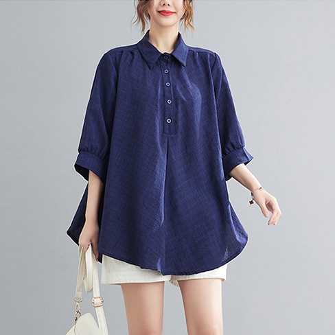 เสื้อเชิ้ตทรง oversize แบบเรียบๆสีสวยๆ ทรงใส่แล้วเก๋น่ารักมากค่ะ - สีน้ำเงิน