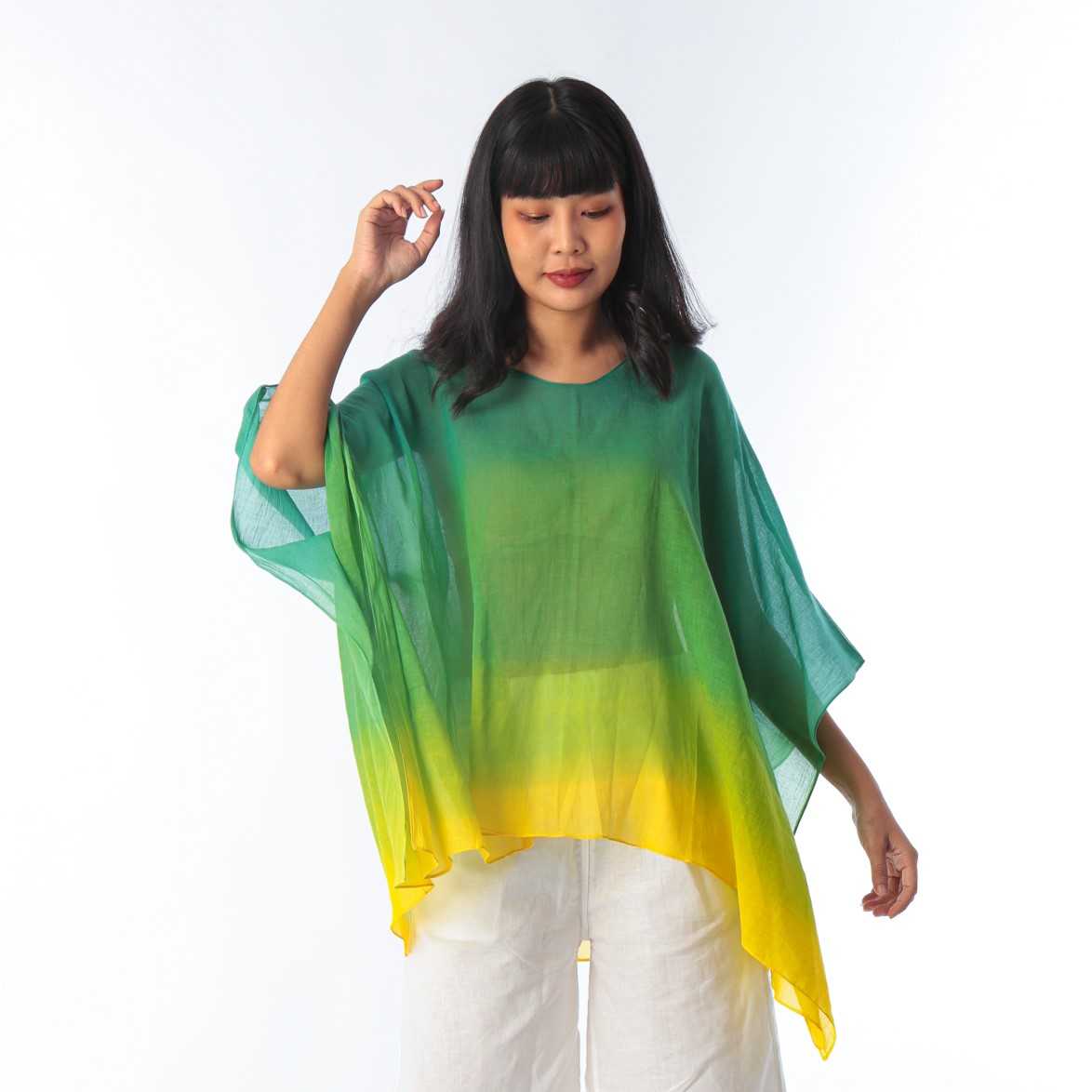 (Pre-order)Poncho Cotton Voie Blouse Hand paint For Summer Beach Vacation Normal Size