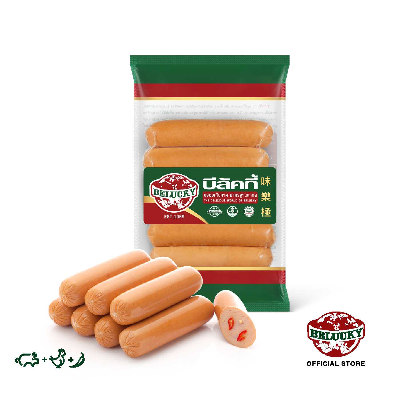 Belucky บีลัคกี้ Hotdog Ham Chilli ไส้กรอกแฮมพริก ( 500g )