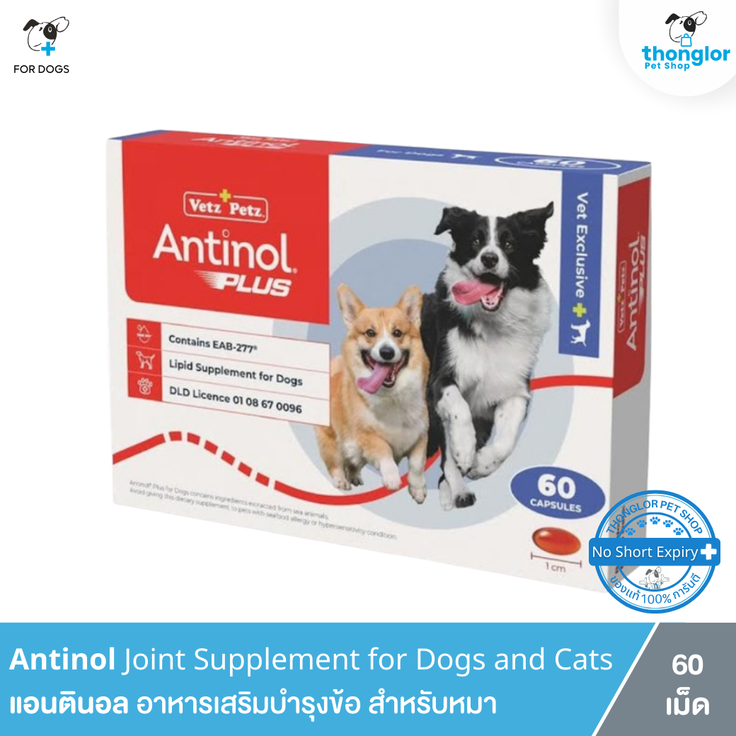 ( ซื้อ 60 เม็ดฟรี 15 เม็ด ) Vetz Petz Antinol - แอนทินอล อาหารเสริมไขมัน บำรุงข้อ สำหรับสุนัขและแมว