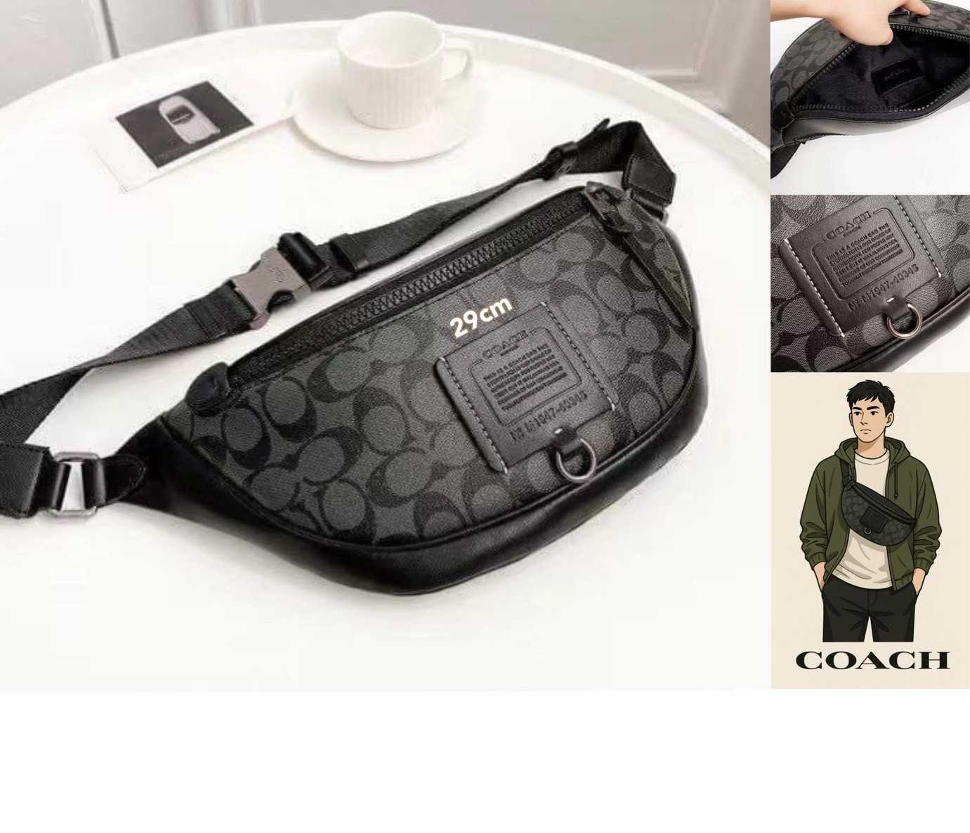 กระเป๋าคาดอกCoach 40345 – Charter Belt Bag 7 in Signature Canvas With Patch