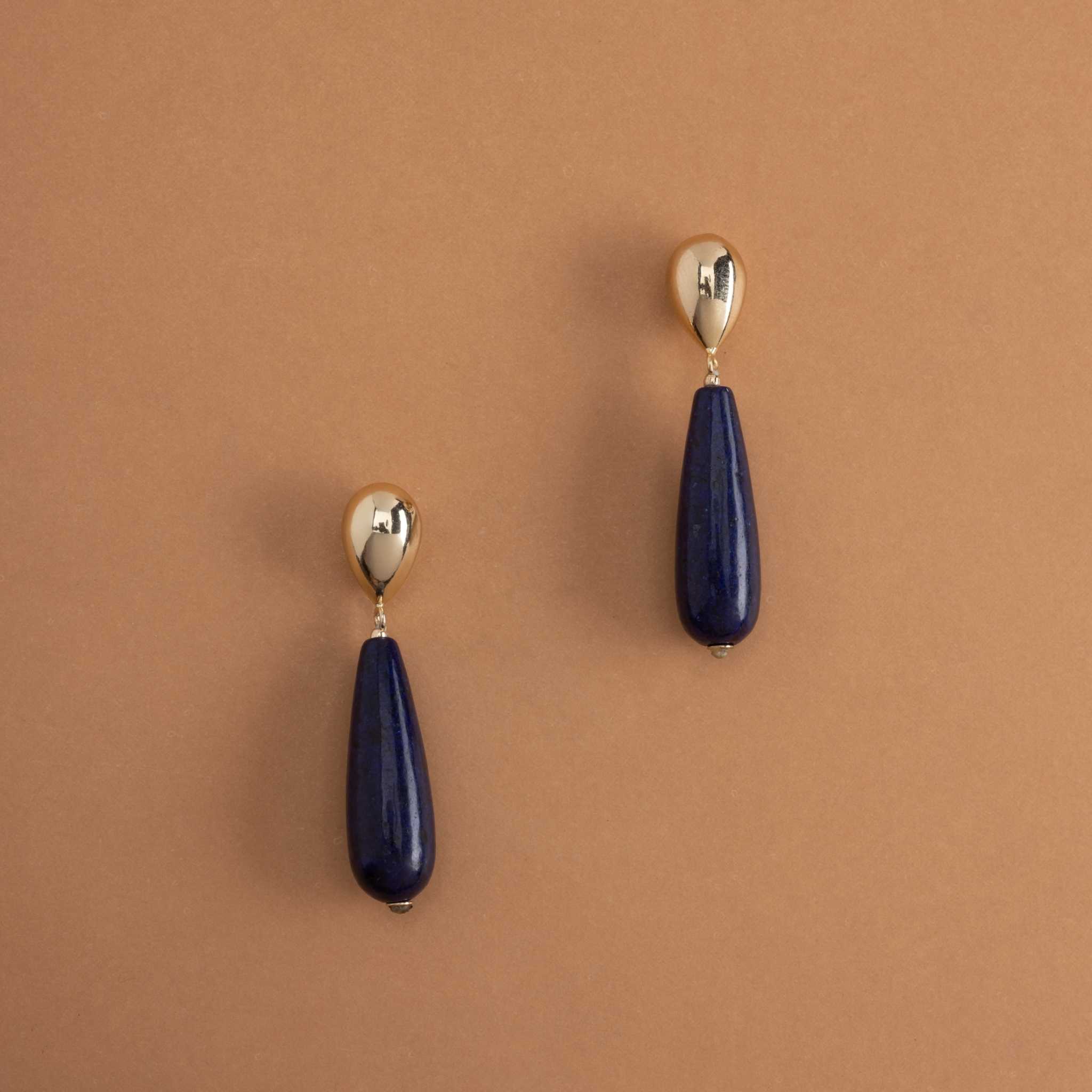 LAPIS ELONGATED STONE DROP EARRINGS