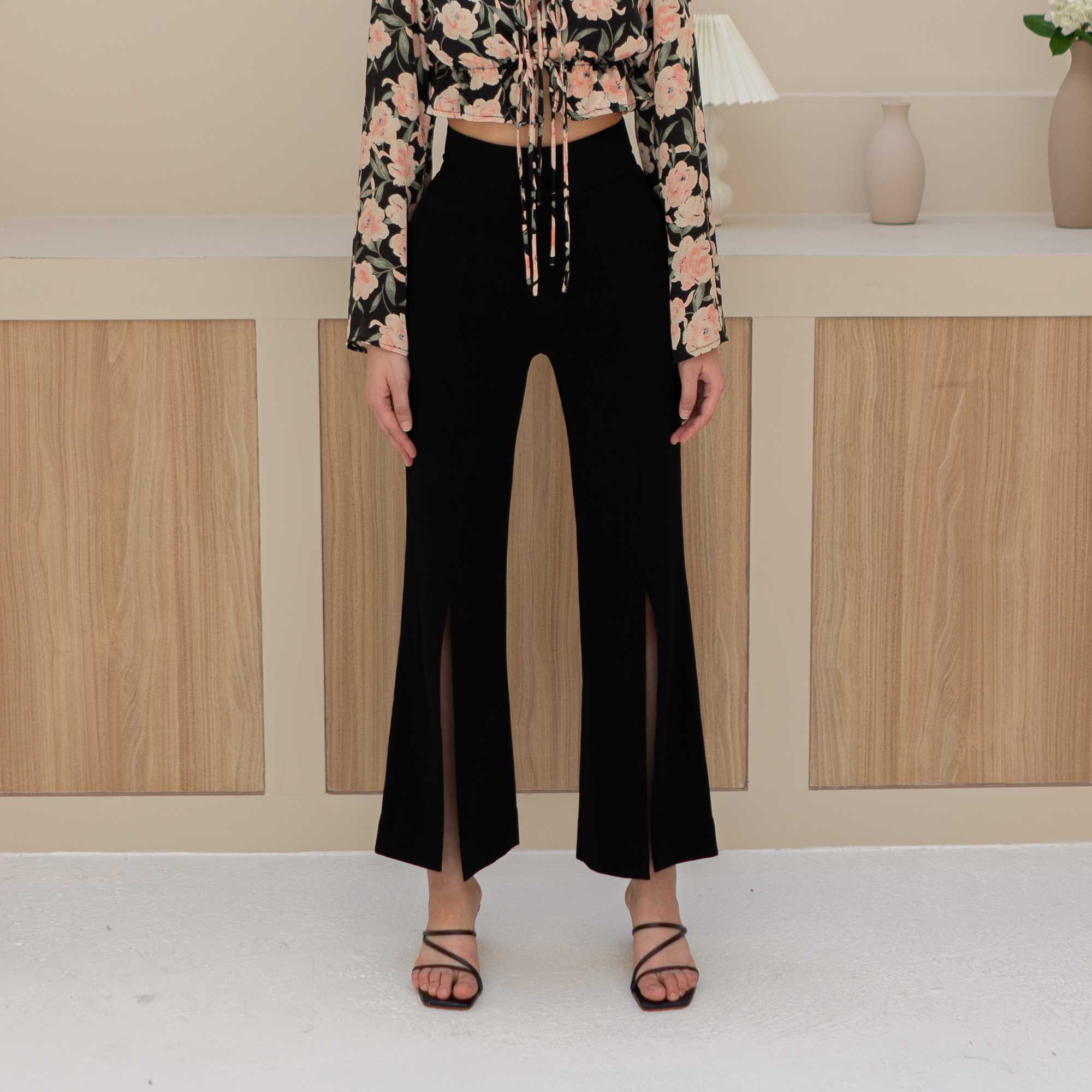 Front Slit Pants - Black  (Pre order)