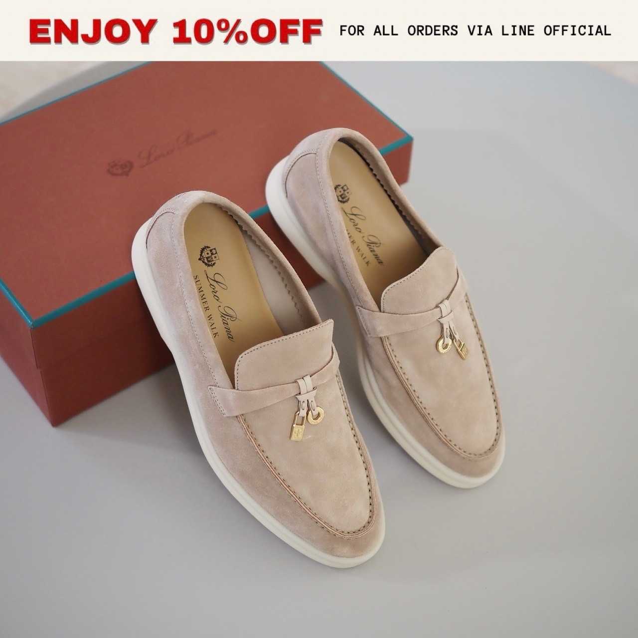 NEW! LORO PIANA Summer Charms Walk Loafers สี Sand Stone | Shoes