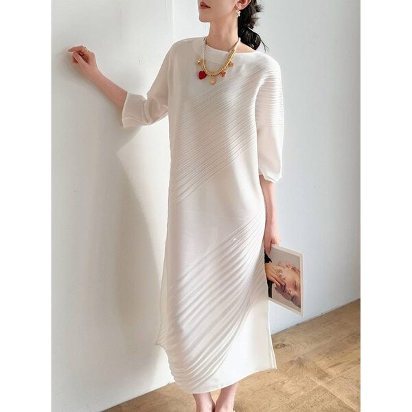 ปรับราคาลง20%!! 2MUAY รุ่น GJO2017 เดรสอัดพลีทคุณภาพ CHIC DIAGONAL PLEATED DRESS 7 สี FREE SIZE