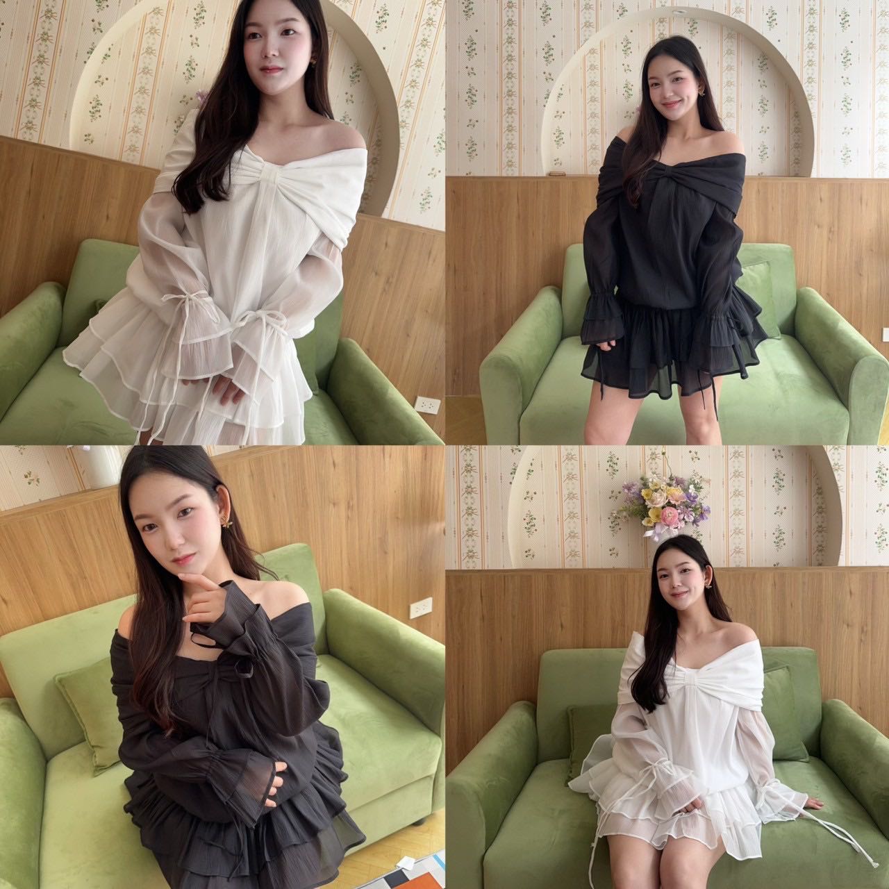 M333 : Romantic Bow Off-Shoulder Dress