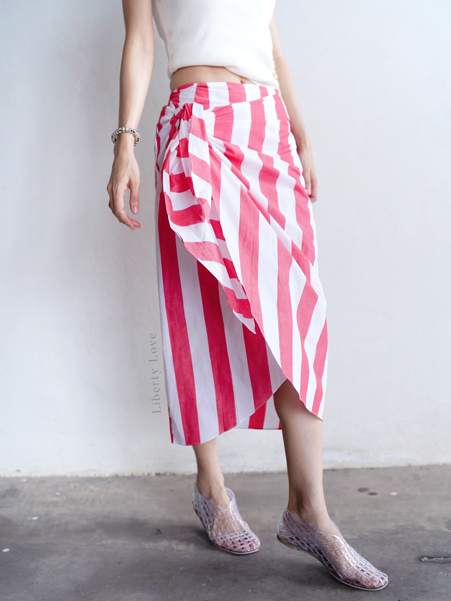 5092#1 Stripy summer wrap up skirt  (blue / red)