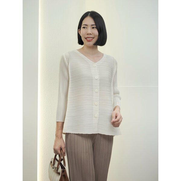 2MUAY รุ่น GPC93749 เสื้ออัดพลีท V NECK BUTTON FRONT PLEATED TOP 2 สี FREE SIZE