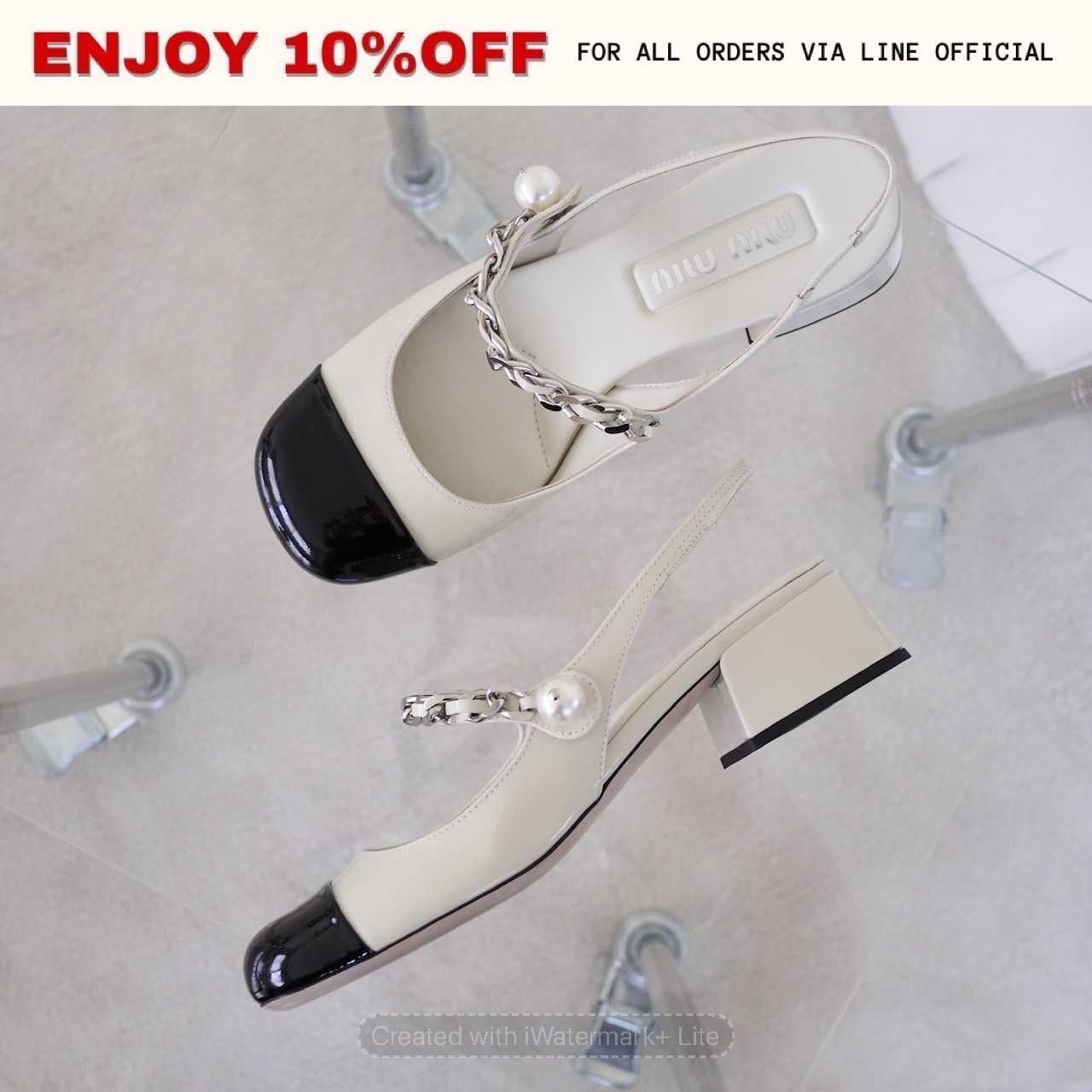 NEW! MIUMIU Leather Slingback Pump  สี Ivory/Black | Shoes