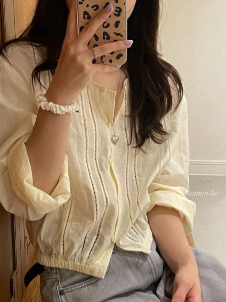 พร้อมส่ง  TANNAT Balloon Sleeve Eyelet Shirt (สินค้า Made in Korea🇰🇷)