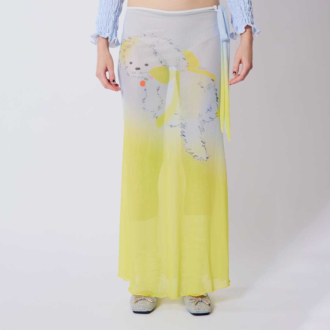 BLACKDOG BKK-AW2412-See-through printed skirt-กระโปรงตาข่ายซีทรูผ้ายืดพิมพ์ลายผูกข้าง