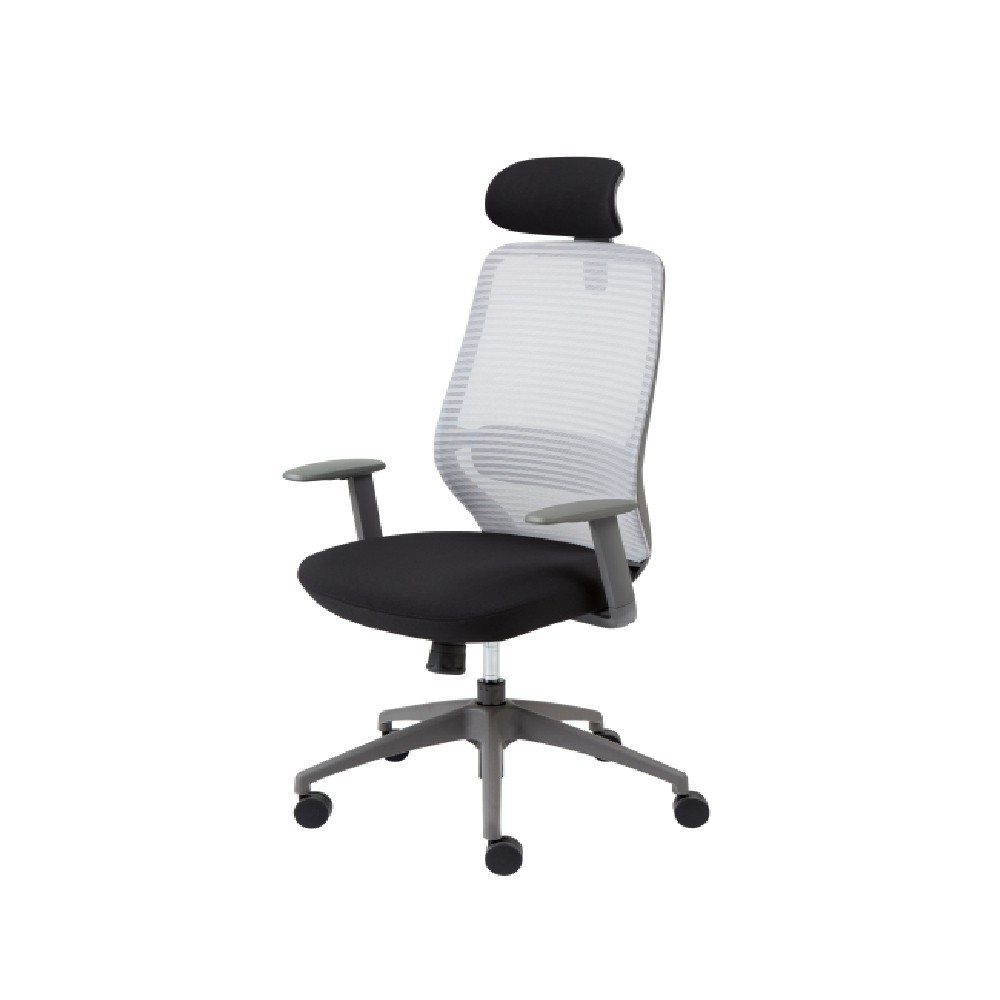 Modernform เก้าอี้ทำงาน รุ่น Series AX พร้อมพนักพิงศีรษะ แขนปรับได้ขาไนลอน เบาะผ้าดำ พนักพิงตาข่าย