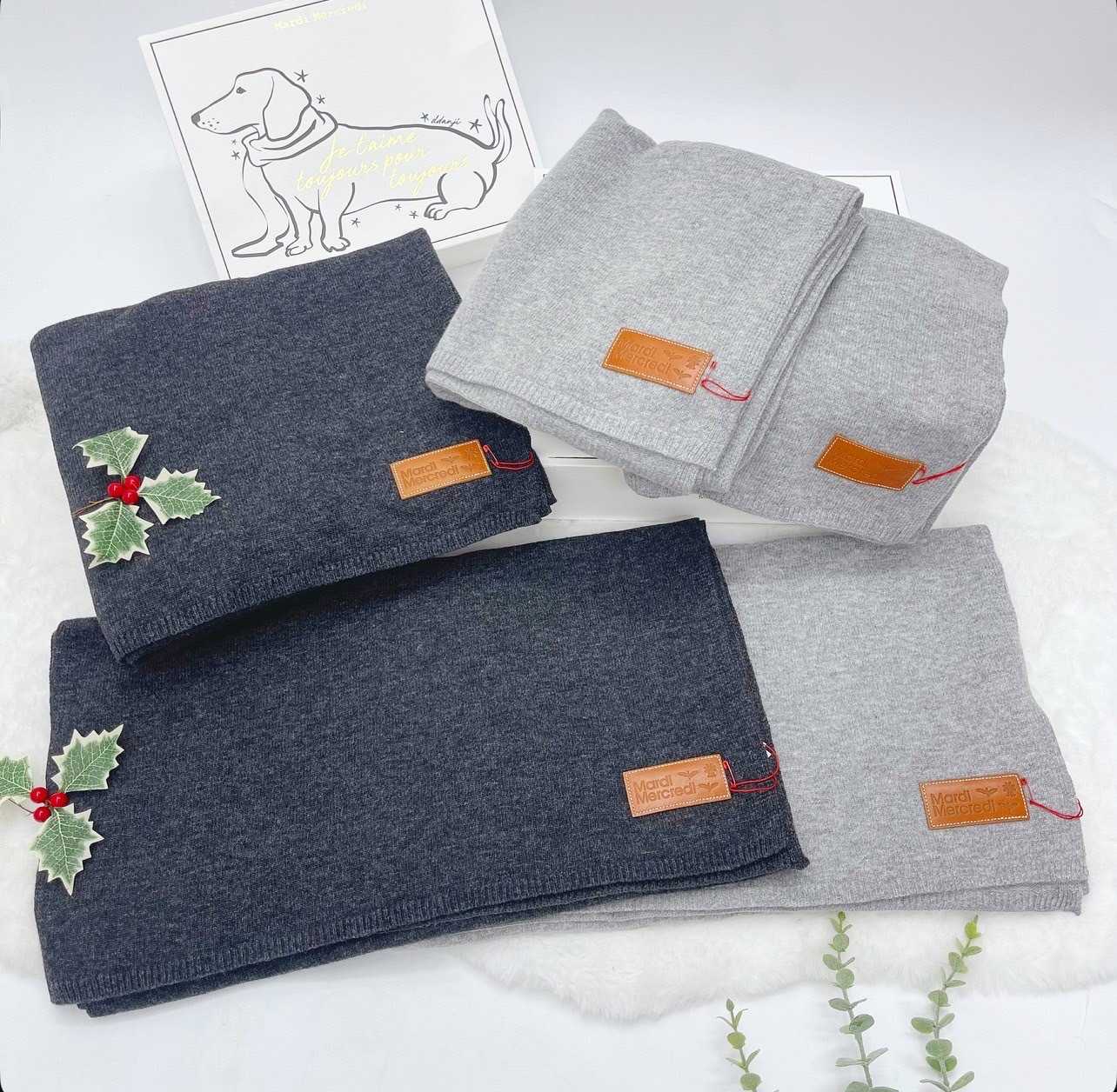 Mardi Cashmere Blended Muffler Leather (Gift Set)