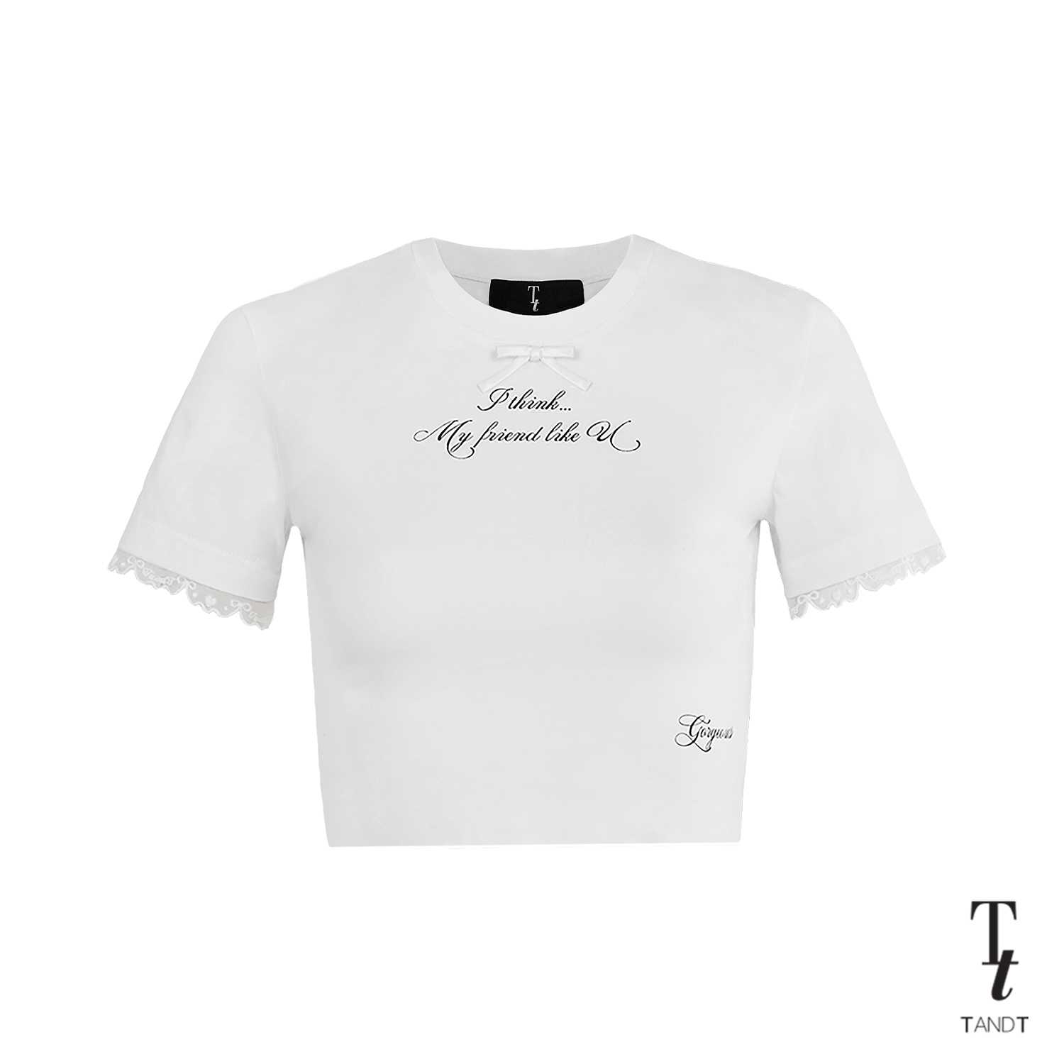 LIKE YOU - LIKE YOU PRINTED LACE TRIMMED CROP TOP