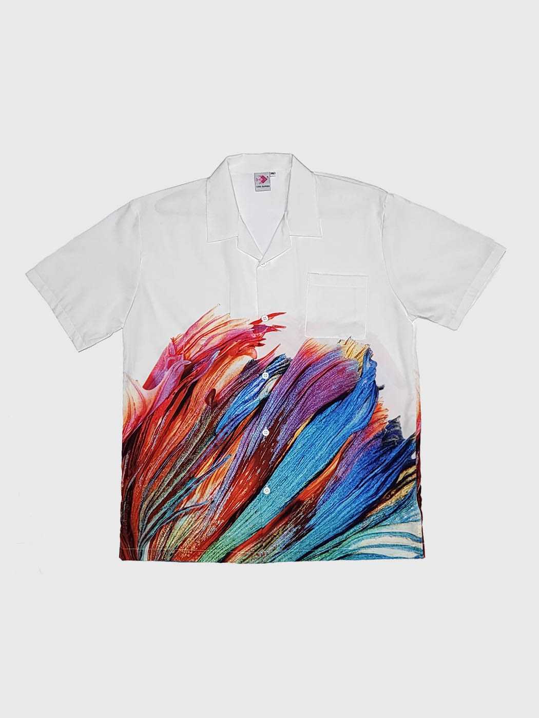 Colourful Tail Halfmoon Betta Hawaii Shirt - White