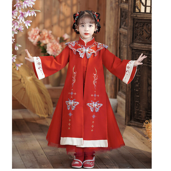 ชุดจีน กี่เพ้า จีนโบราณ สีแดง ปกผีเสื้อ