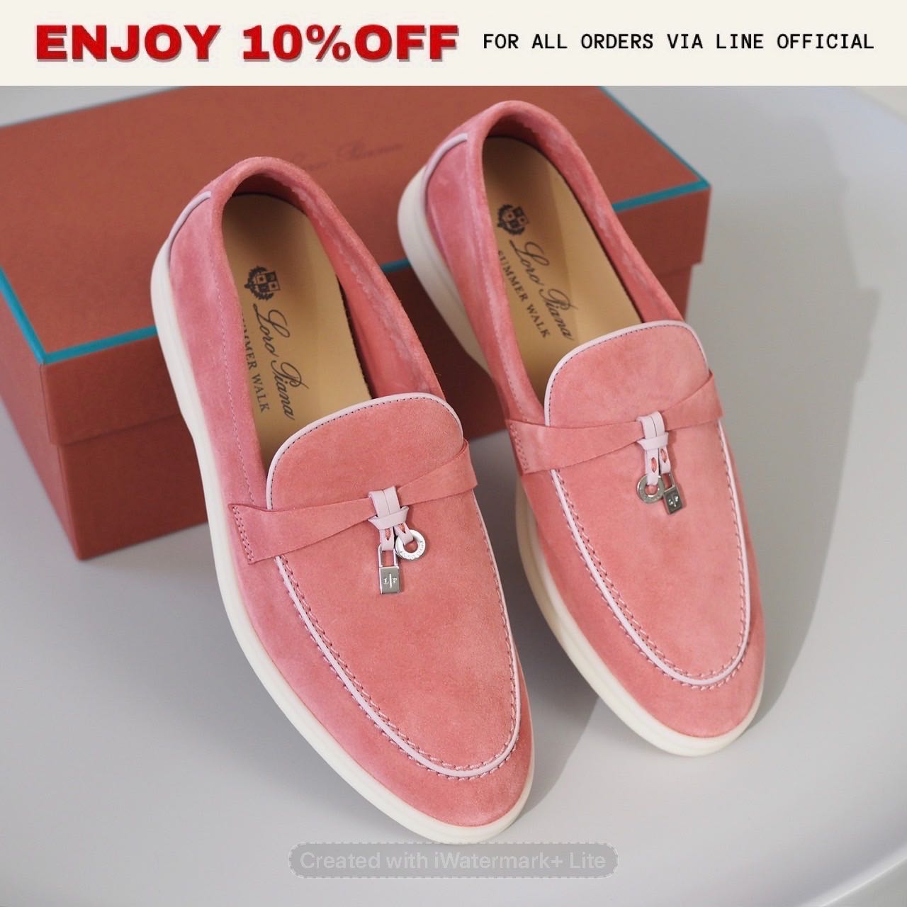 NEW! LORO PIANA Summer Charms Walk Loafers สี Ancient Blush ขอบขาว | Shoes