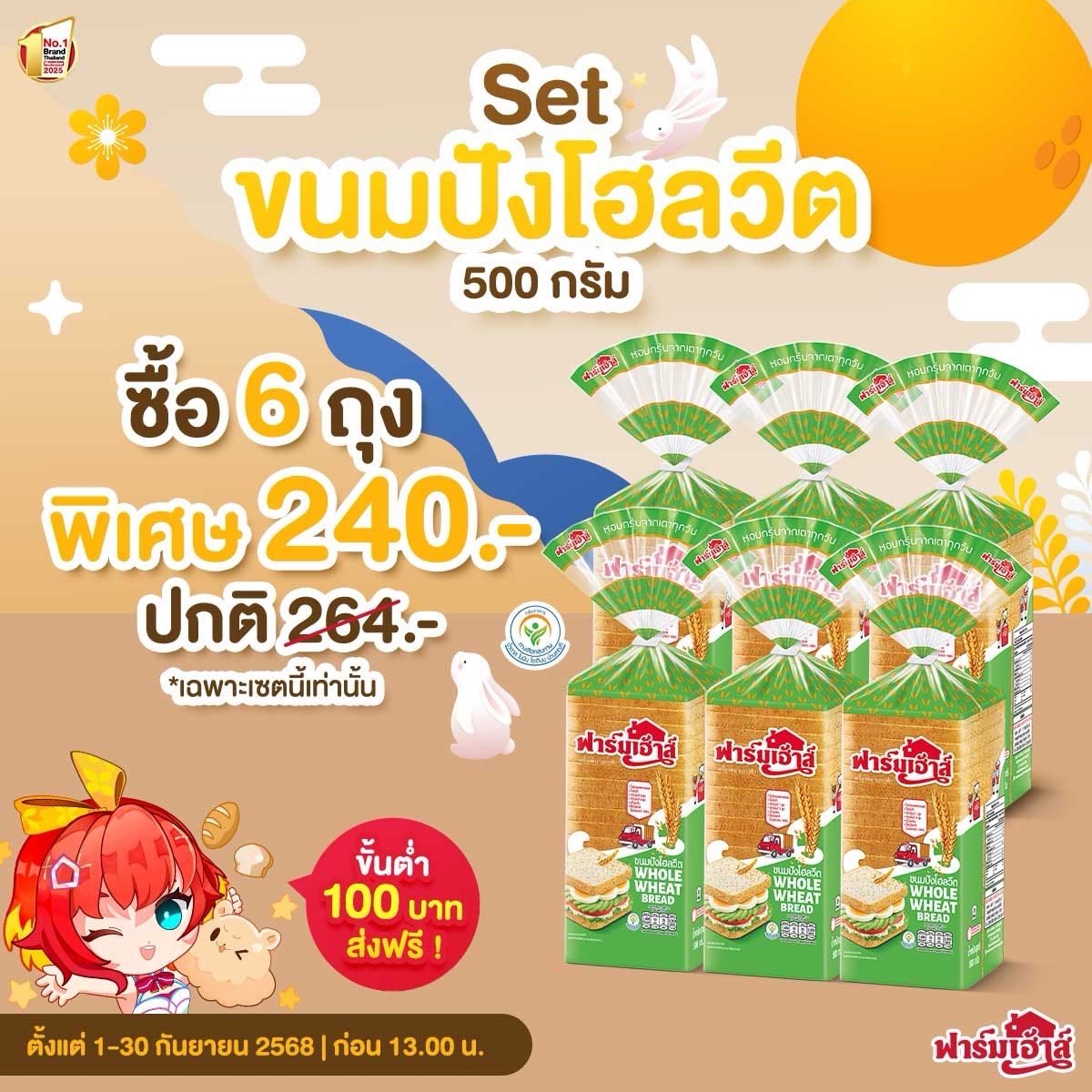 Set ขนมปังโฮลวีต 500 กรัม 6 แถว รหัส R4E