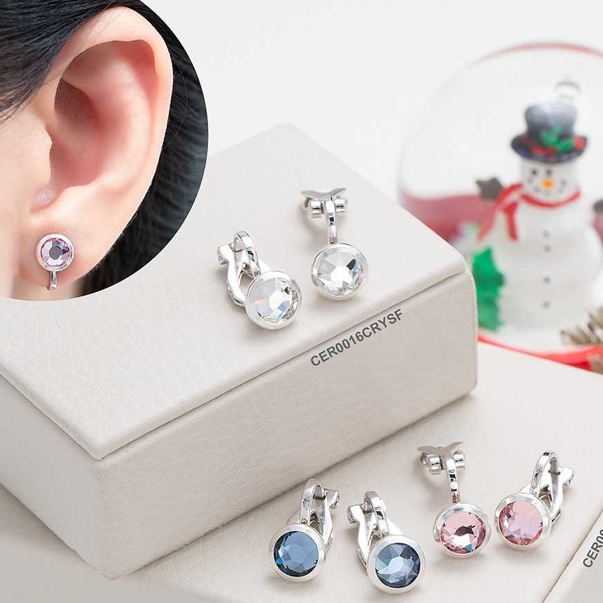 Crystal with Silver Rim Clip Earrings