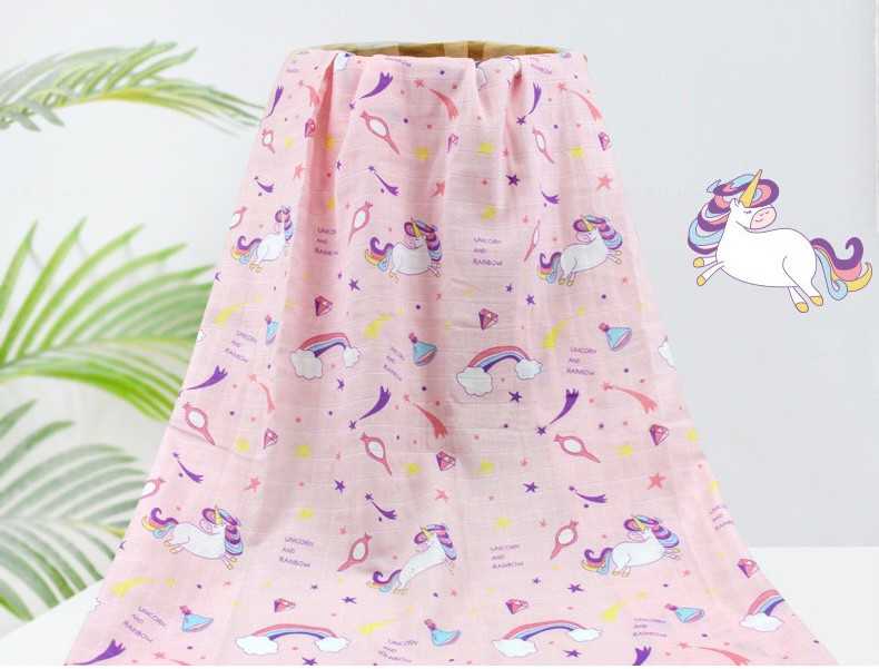 (ลายยูนิคอร์ชมพู) ผ้าห่อตัวเด็กแรกเกิด ผ้ามัสลินแบมบู(Bamboo70%+Cotton30%)