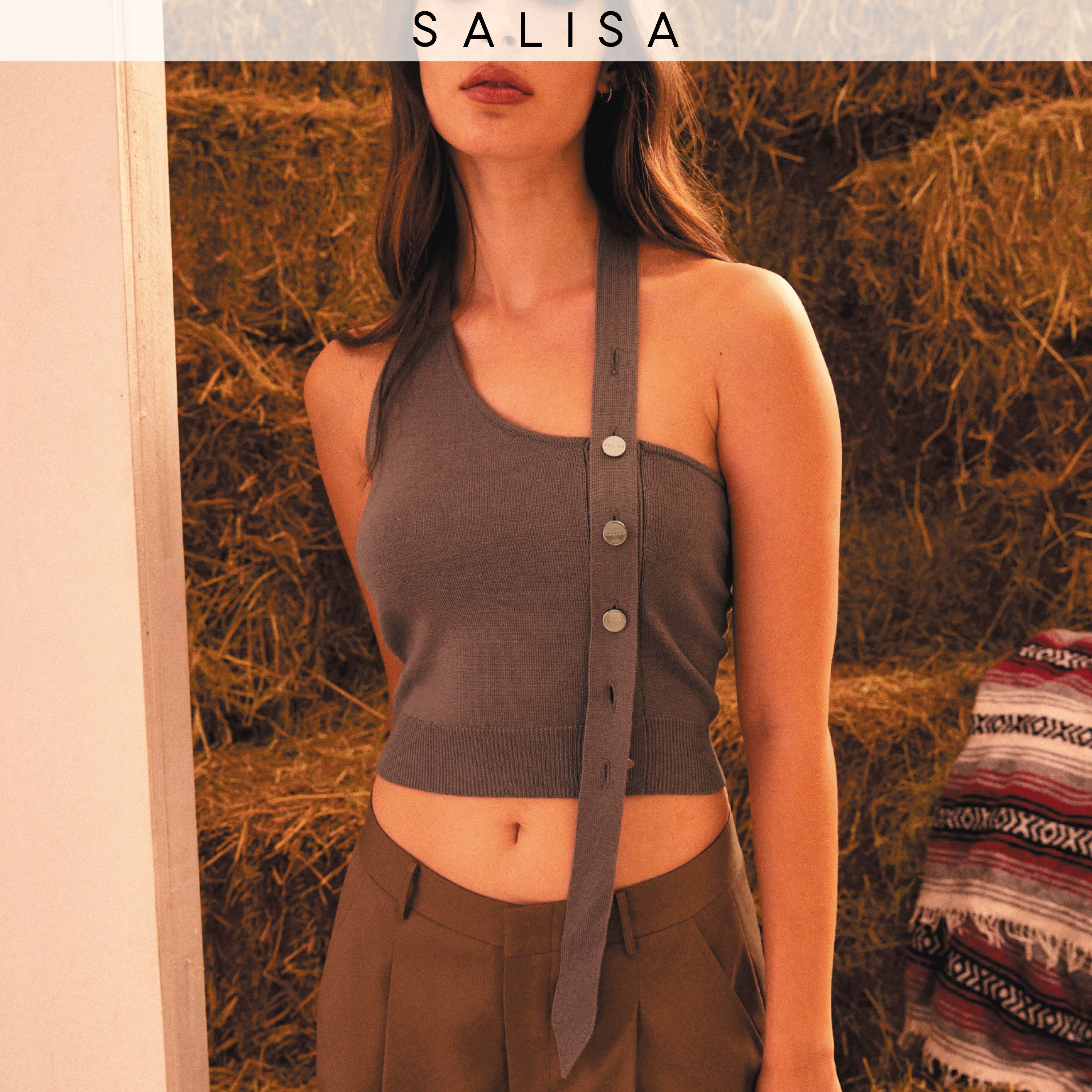 KNIT HALTER PF24 Top Taupe (Import Italian Wool Yarns) เสื้อคล้องคอ ผ้านิตวูล
