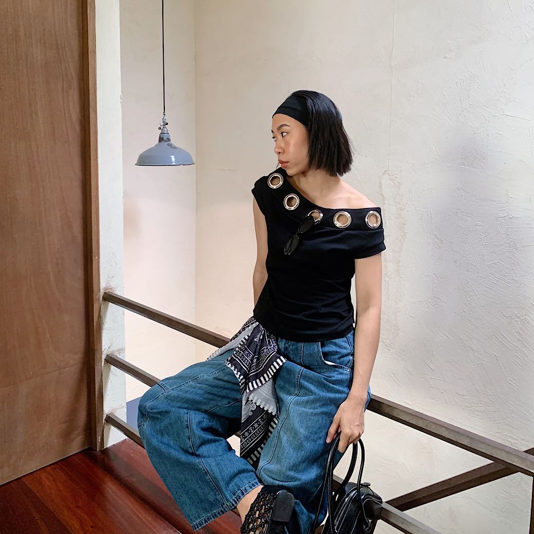 Eyelet off shoulder tops