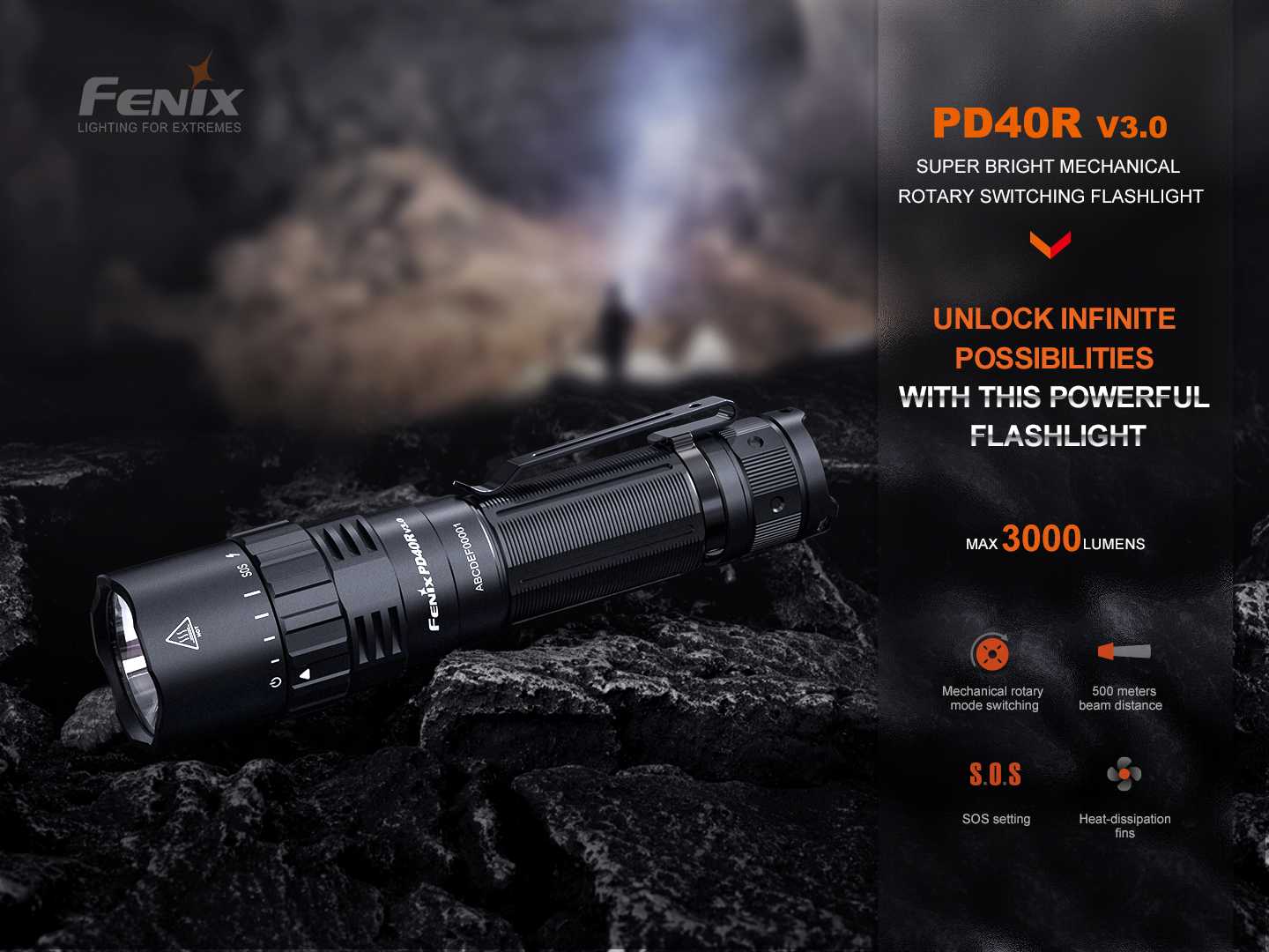 ไฟฉาย Fenix  PD40R V.3 สวิทซ์วงแหวนแม่เหล็ก 3000 lm แบต 5000 mAh ใช้งานง่ายสุด